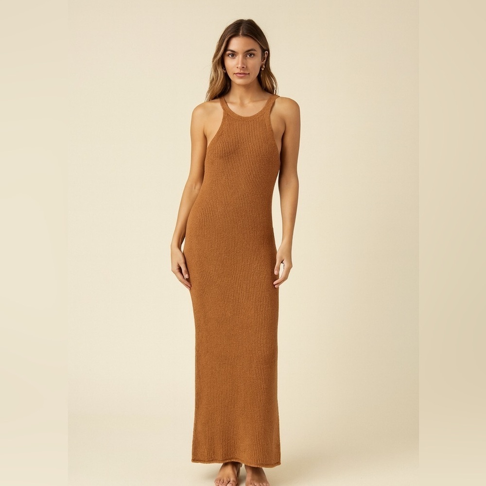 Melrose With Love Knit Maxi Dress Sleeveless Brown NWOT